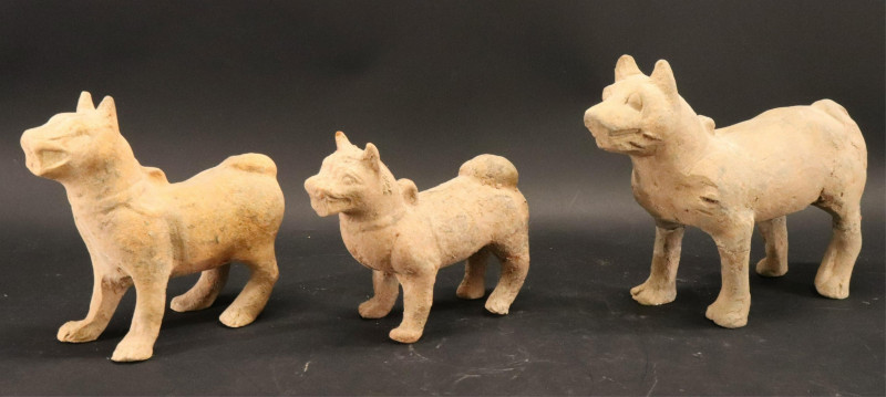 Three Han Dynasty Terracotta Standing Dogs