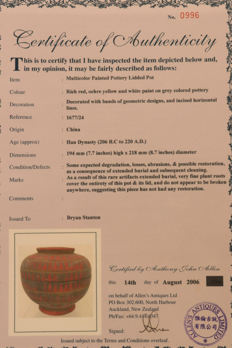 Han Dynasty Terracotta Lidded Vessel