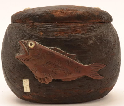 Carved Wood Pavilion and Tobacco Pouch