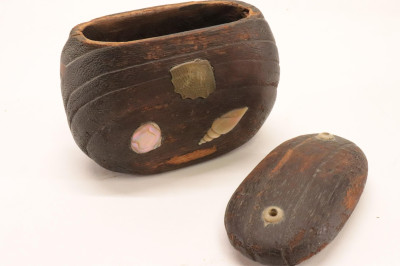 Carved Wood Pavilion and Tobacco Pouch