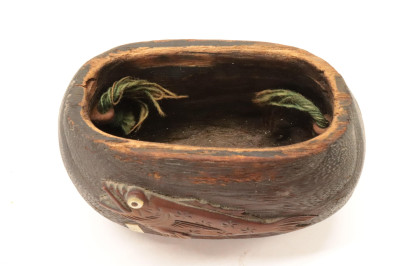 Carved Wood Pavilion and Tobacco Pouch