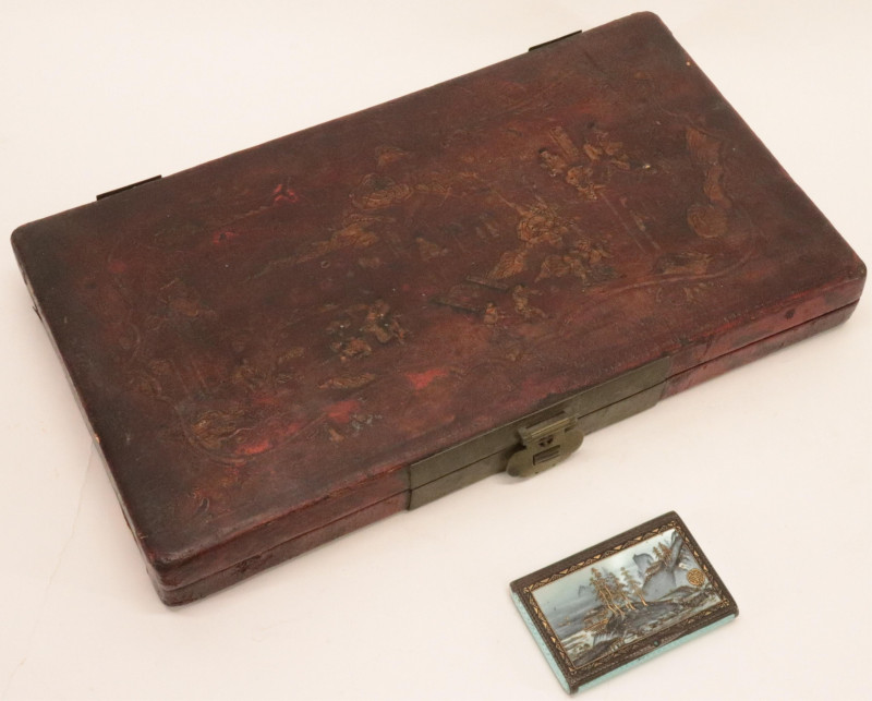 Leather Painted Box and Cigarette Case