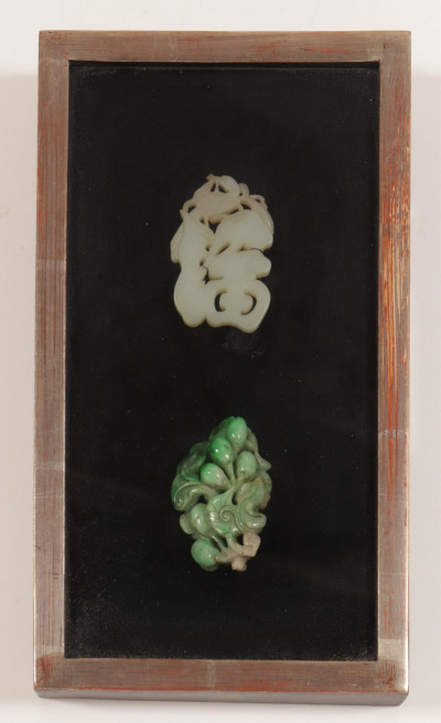 Framed Small Saucers and Carved Jades
