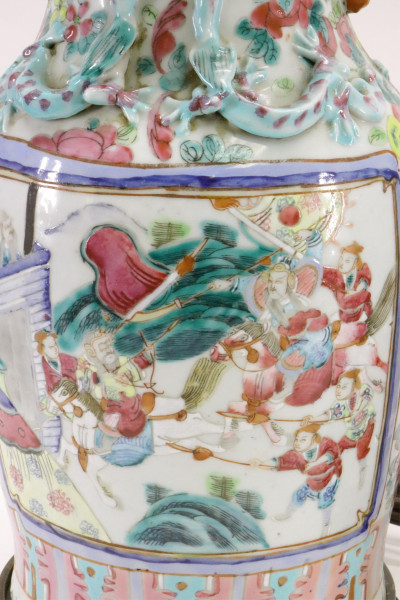 Pair of Famille Rose Vases Mounted as Lamps