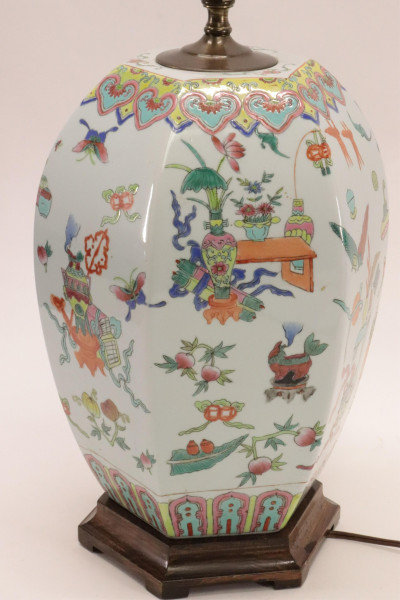 Famille Rose Hexagonal Vase as Lamp