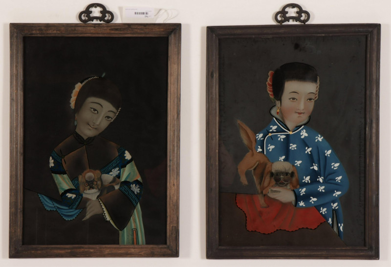 Pair of Chinese Reverse Painting on Glass