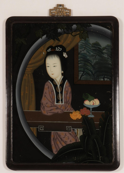 Set of Three Chinese Reverse Painting on Glass