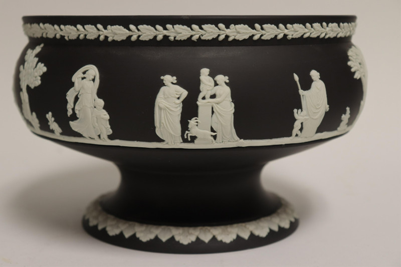 Wedgwood Black Basalt Pedestal Bowl &amp; Vase