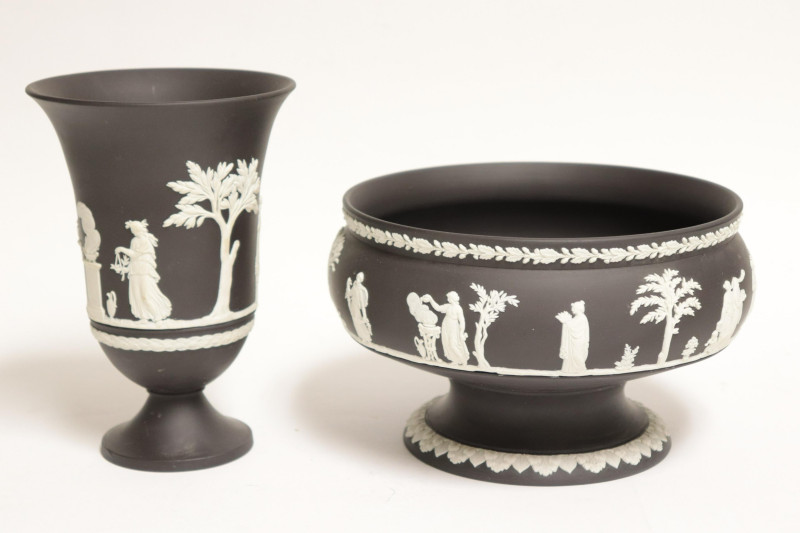 Wedgwood Black Basalt Pedestal Bowl &amp; Vase