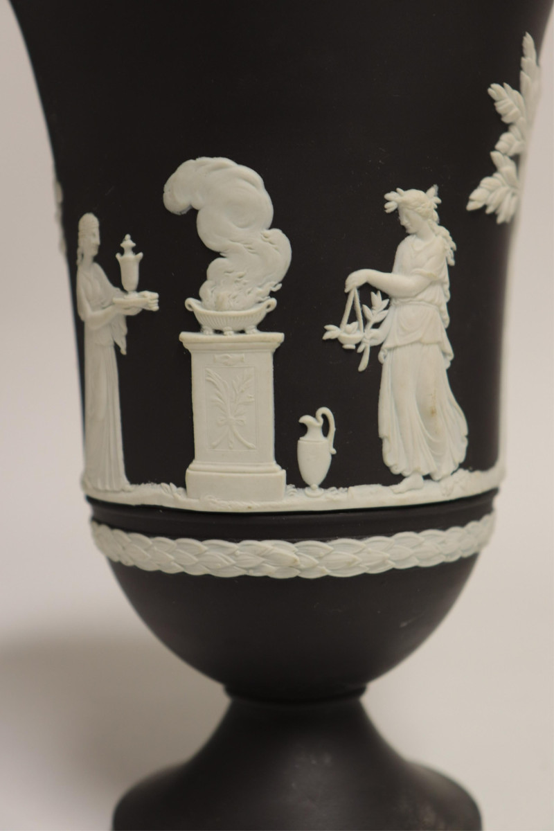 Wedgwood Black Basalt Pedestal Bowl &amp; Vase
