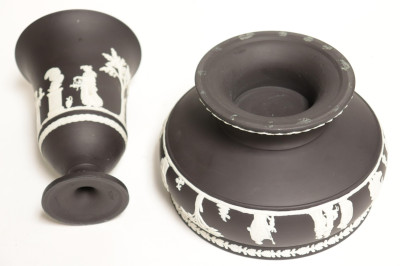 Wedgwood Black Basalt Pedestal Bowl &amp; Vase