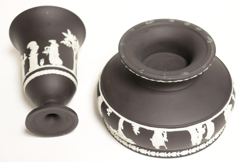 Wedgwood Black Basalt Pedestal Bowl &amp; Vase