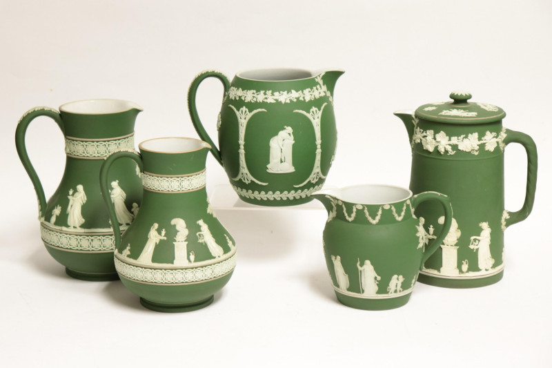 5 Wedgwood Dark Green Jasper Dip Pitchers