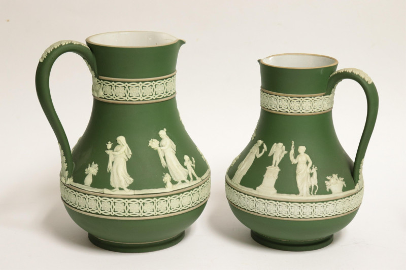5 Wedgwood Dark Green Jasper Dip Pitchers