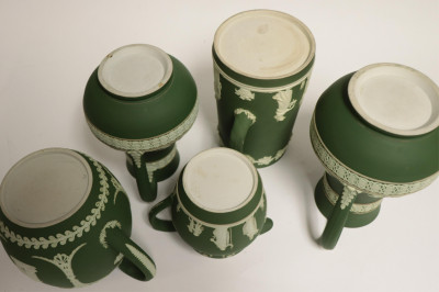 5 Wedgwood Dark Green Jasper Dip Pitchers