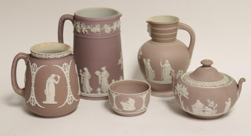 5 Wedgwood Lavender Jasper Dip Pitchers, Bowls