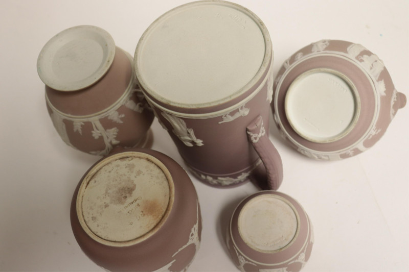 5 Wedgwood Lavender Jasper Dip Pitchers, Bowls