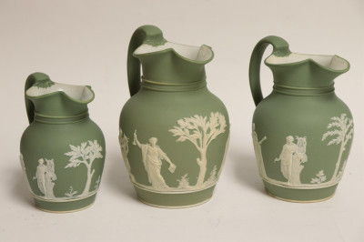 Wedgwood Dark Green Jasper Dip Pitchers &amp; Bottle
