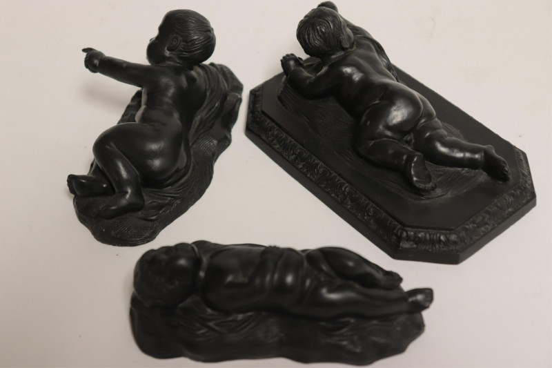 3 Wedgwood Black Basalt Reclining Babies