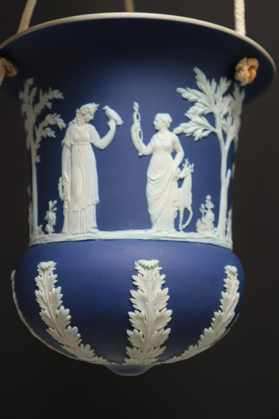 Near Pair Wedgwood Dark Blue Jasper Dip Planters