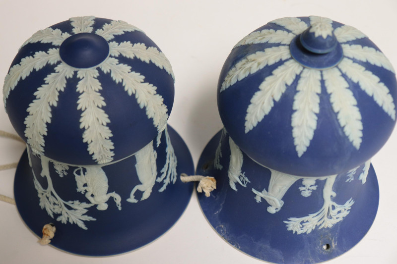 Near Pair Wedgwood Dark Blue Jasper Dip Planters