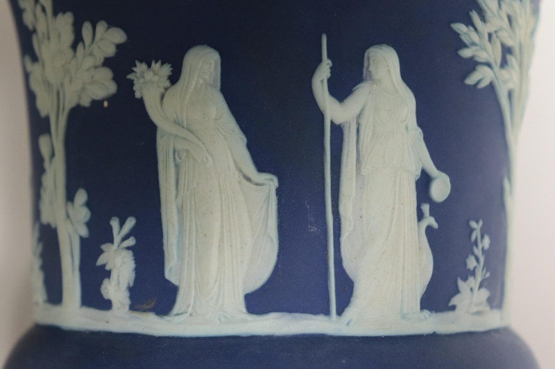 Near Pair Wedgwood Dark Blue Jasper Dip Planters