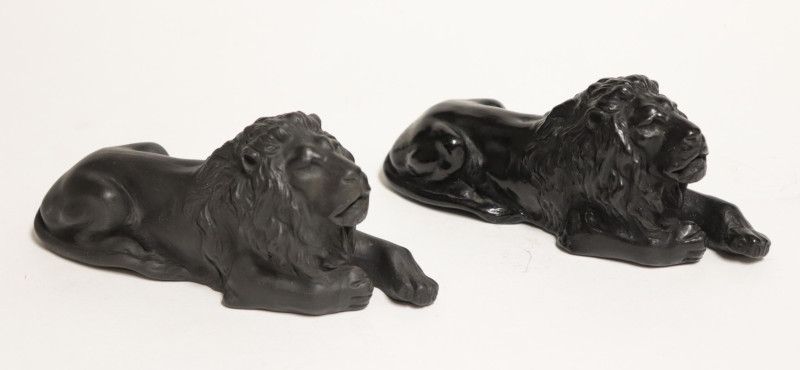 2 Black Basalt Wedgwood Recumbent Lions