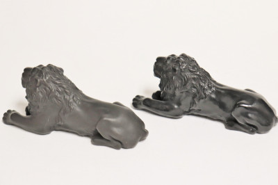 2 Black Basalt Wedgwood Recumbent Lions