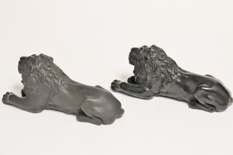 2 Black Basalt Wedgwood Recumbent Lions