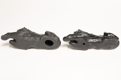 2 Black Basalt Wedgwood Recumbent Lions