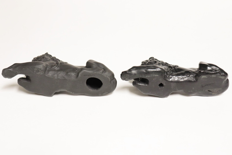 2 Black Basalt Wedgwood Recumbent Lions