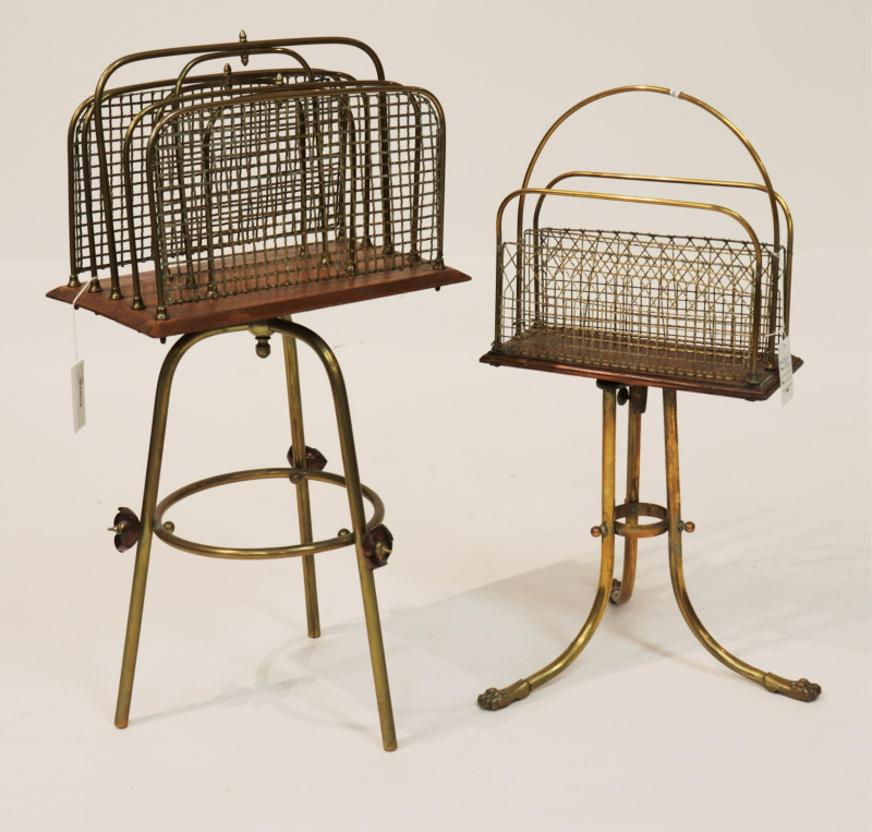 2 Brass &amp; Wood Revolving Magazine Racks