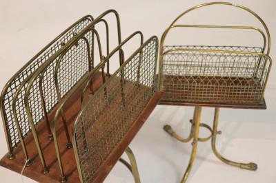 2 Brass &amp; Wood Revolving Magazine Racks