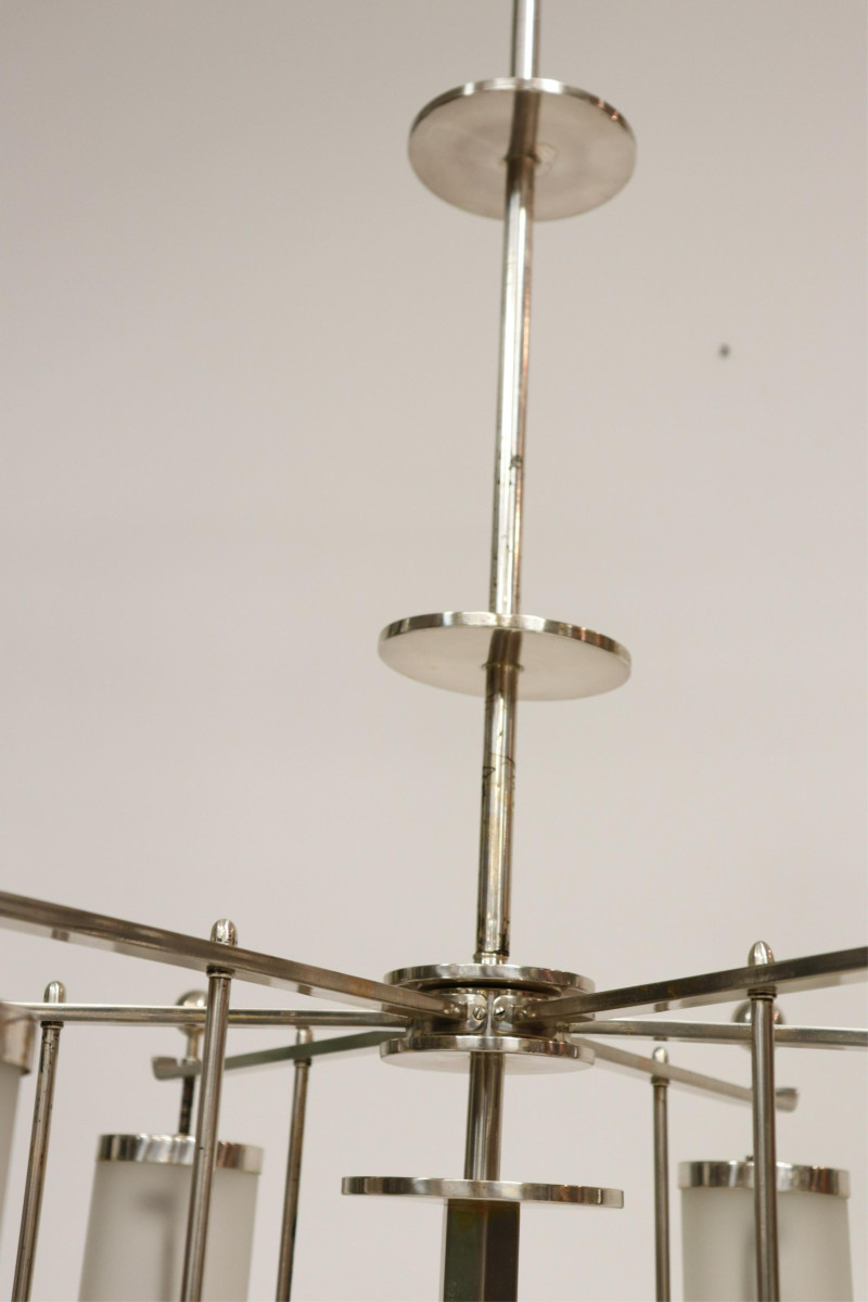 Large Art Deco Frosted Glass Chandelier