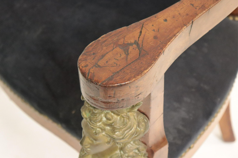 Empire Style Brass Mounted Desk Chair, 19th C.