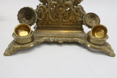 2 Victorian Brass Inkwells &amp; Tray