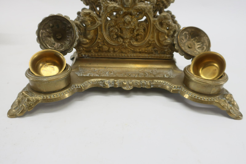 2 Victorian Brass Inkwells &amp; Tray