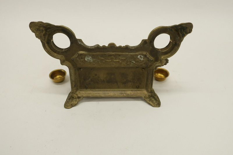 2 Victorian Brass Inkwells &amp; Tray
