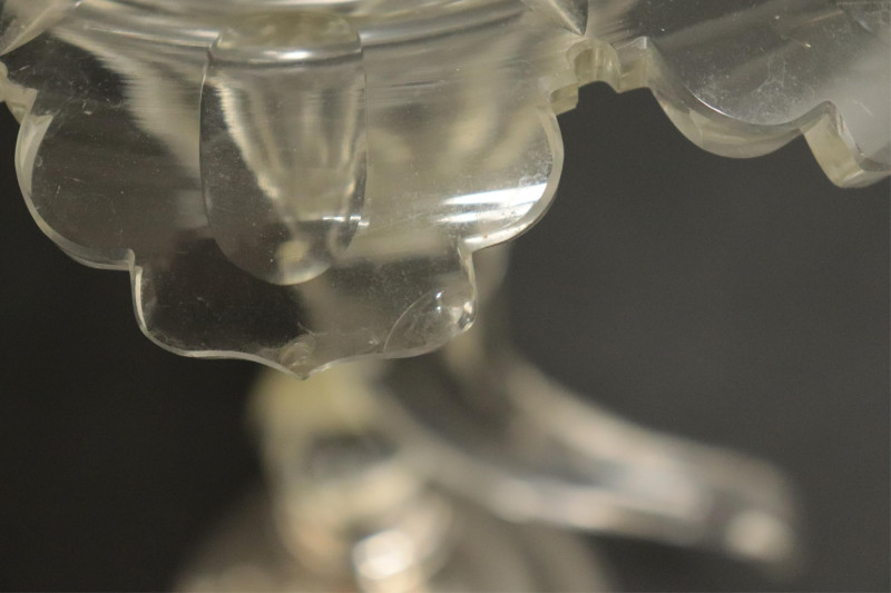 Pair Cut Glass Cornucopia Vases; Sterling Bases