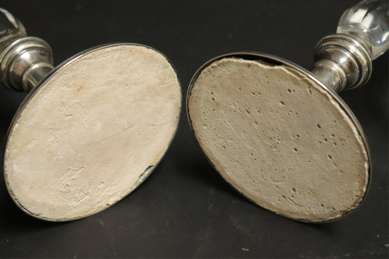 Pair Cut Glass Cornucopia Vases; Sterling Bases