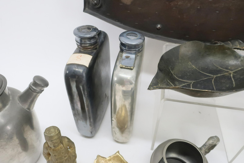 Metal Lot, incl. Arts &amp; Crafts, Flasks, etc.