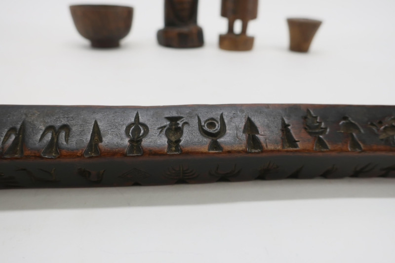 5 Wood Carved Mostly Tibetan Objects