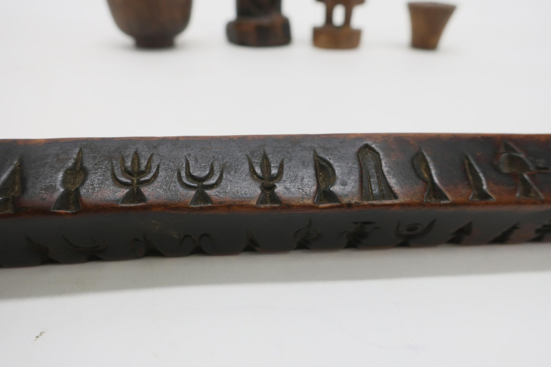 5 Wood Carved Mostly Tibetan Objects