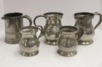 Five 19C English Pewter Measured Tankards