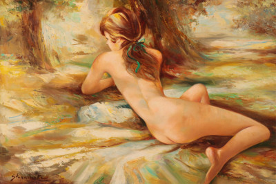 Group of Six Nudes Oil on Canvas, 20th C