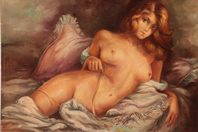 Group of Six Nudes Oil on Canvas, 20th C