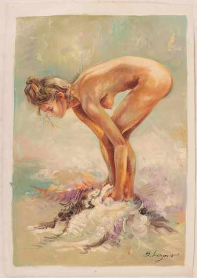 Group of Six Nudes Oil on Canvas, 20th C