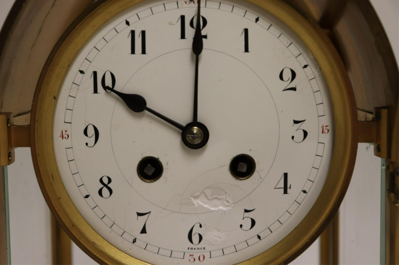 Two Clocks: French Carriage &amp; Gothic-Arched Mantel