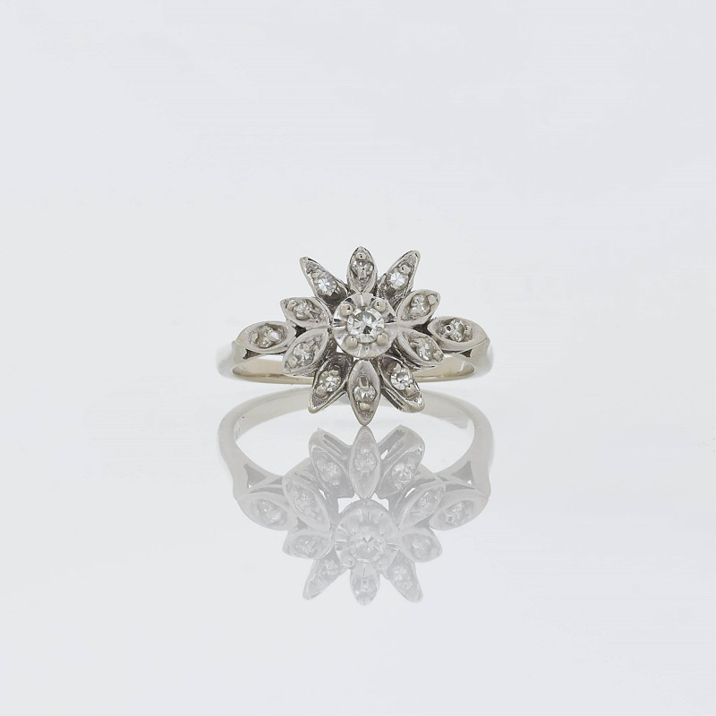 Diamond &amp;amp; White Gold Cluster Ring