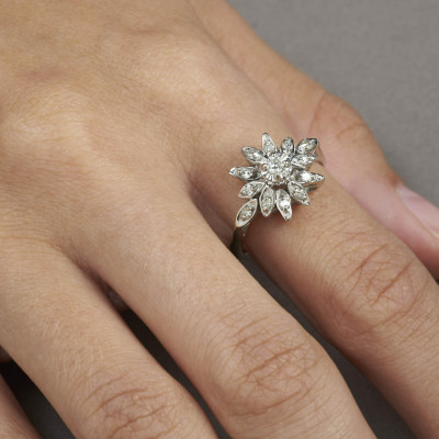 Diamond &amp;amp; White Gold Cluster Ring